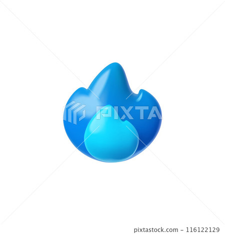 Blue gas or fire flame 3D plastic icon, burning bonfire, vector realistic energy and power element, sprite of fire emoji 116122129