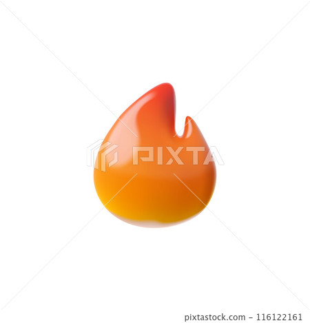 Glossy burning flame of fire 3D vector icon, bonfire or campfire emoji, realistic energy and power, hot or warm symbol 116122161