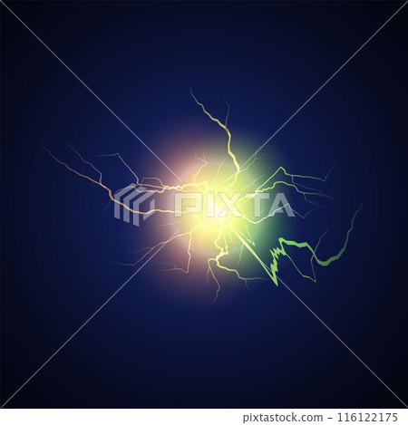 Dynamic ball lightning with glowing effects. Isolated dark background. 116122175