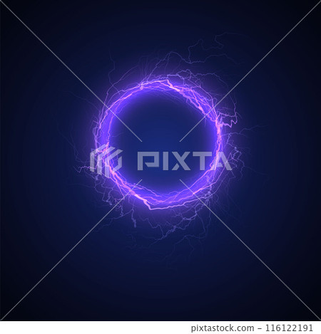 Magic 3D purple ring with lightning effect on isolated background. 116122191