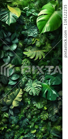 Lush Tropical Foliage with Various Green Leaves 116122235