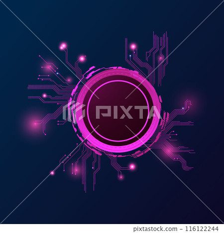 Ai abstract circuit. Purple scheme with lines and glowing dots. 116122244