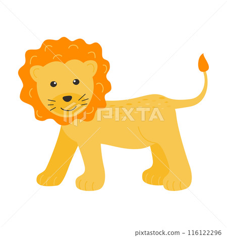 A wild animal. Cute lion isolated on a white background. Flat vector illustrations for children. A wild animal. Cute lion isolated on a white background. Flat vector illustrations for children. 116122296