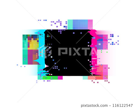 Neon glitch in a square frame on an isolated background. Neon glitch in a square frame on an isolated background. 116122547