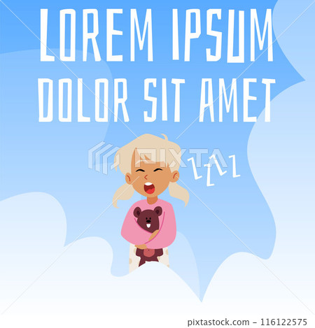 Vector illustration depicting a young girl and her teddy bear against the sky. Vector illustration depicting a young girl and her teddy bear against the sky. 116122575