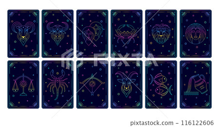 Collection of tarot cards with zodiac signs. Collection of tarot cards with zodiac signs. 116122606
