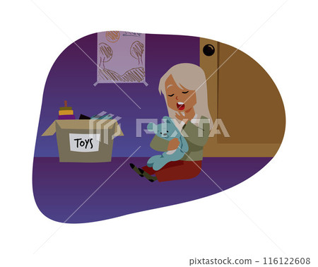 A vector cozy bedtime scene with a sleepy girl in pajamas in her room A vector cozy bedtime scene with a sleepy girl in pajamas in her room 116122608