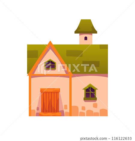 Vector illustration of a medieval house, which depicts a quaint stone cottage with classic windows Vector illustration of a medieval house, which depicts a quaint stone cottage with classic windows 116122633