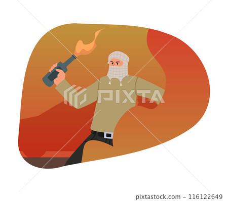 Man with balaclava and Molotov in flat vector design. 116122649