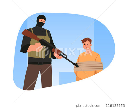 Vector sticker for Anti-Terrorism Day with a hostage-taking scene. 116122653
