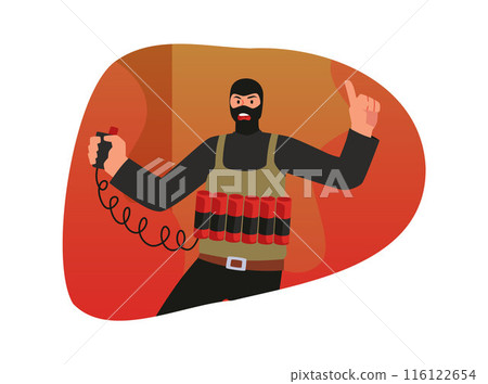 Vector illustration of the fight against terrorism, which depicts a terrorist with explosives on his body 116122654