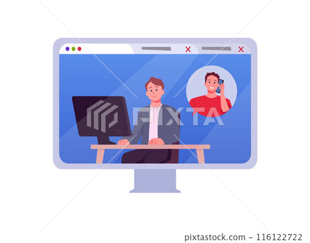 Vector illustration of an online call with a client of a call center specialist 116122722