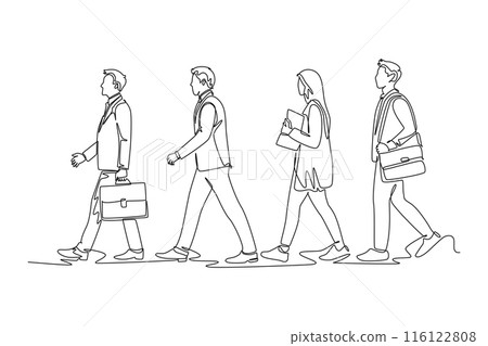 Single one line drawing of group urban male and... - Stock Illustration ...