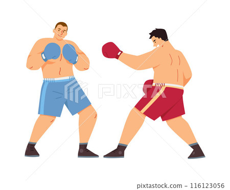 Vector illustration of a sports fight between young male boxers on a white background 116123056
