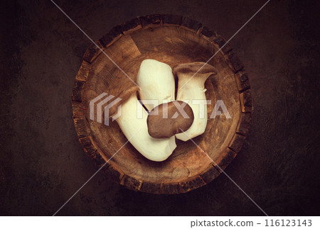 fresh eringi mushrooms, raw, royal oyster mushrooms, three pieces, Asian cuisine, no people fresh eringi mushrooms, raw, royal oyster mushrooms, three pieces, Asian cuisine, no people 116123143