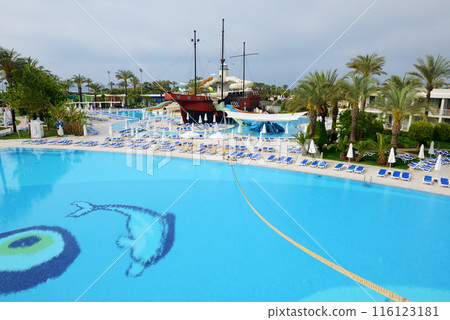 The water slides and swimming pool in hotel, Antalya, Turkey. The water slides and swimming pool in hotel, Antalya, Turkey. 116123181