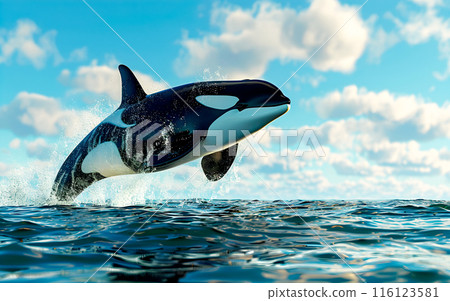 Killer Whale jumping out of the water, wild nature and animals concept 116123581