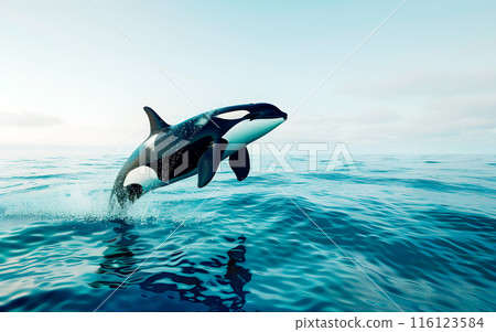 Killer Whale jumping out of the water, wild nature and animals concept 116123584