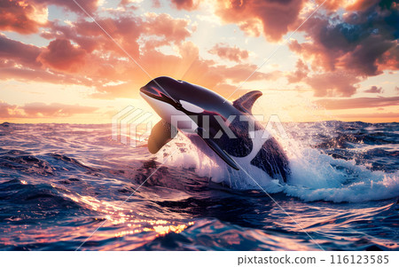 Killer Whale jumping out of the water, wild nature and animals concept 116123585