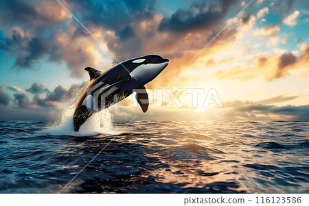 Killer Whale jumping out of the water, wild nature and animals concept 116123586