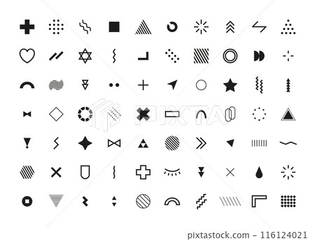 Abstract Geometric Shapes. Memphis Design Elements set. Black Retro Minimal Cover Template Design for Web, Poster and Commercial Banner. Modern abstract background. Vector illustration Abstract Geometric Shapes. Memphis Design Elements set. Black Retro Minimal Cover Template Design for Web, Poster and Commercial Banner. Modern abstract background. Vector illustration 116124021