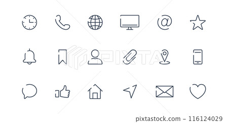 Contact Line Icon. Communication symbol in simple minimalism. Simple User Interface Linear Icon in Flat Style. Address, Mobile Phone, Mail Pictogram. Editable stroke. Vector illustration Contact Line Icon. Communication symbol in simple minimalism. Simple User Interface Linear Icon in Flat Style. Address, Mobile Phone, Mail Pictogram. Editable stroke. Vector illustration 116124029