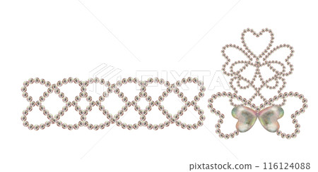 Template for a frame of pearls in the shape of a heart. Watercolor illustration in pastel palette with holographic effect for gift, poster, card, greeting card for Valentine's Day, engagement, wedding 116124088