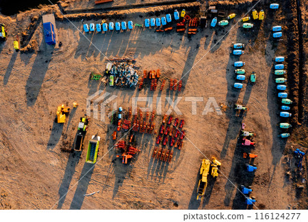 Aerial View of Agricultural Machinery Assembly in Georgia at Dusk Aerial View of Agricultural Machinery Assembly in Georgia at Dusk 116124277