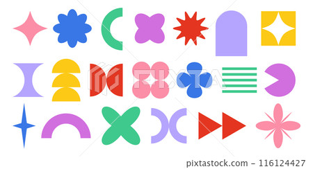 Abstract retro shapes, basic brutal forms and figures in Y2K aesthetics 116124427