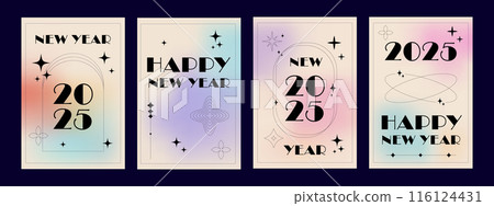 Happy New Year 2025 set posters. Modern aesthetic gradient vintage backgrounds Happy New Year 2025 set posters. Modern aesthetic gradient vintage backgrounds 116124431