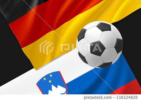 Two national football team match announcement. Germany vs Slovenia. 3d vector illustration Two national football team match announcement. Germany vs Slovenia. 3d vector illustration 116124820
