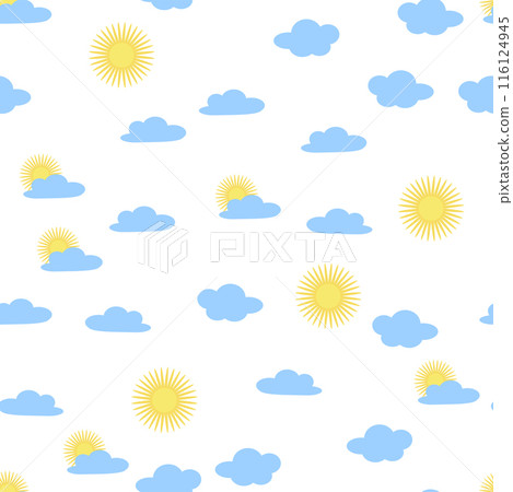 Bright sun and clouds seamless pattern, sky, childrens fashio 116124945
