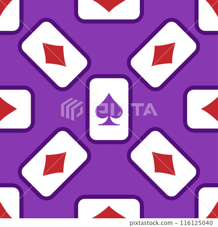 Purple falling playing cards seamless pattern. Poker and Wonderland. 116125040