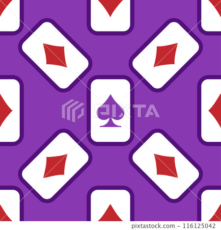 Purple falling playing cards seamless pattern. Poker and Wonderland. 116125042