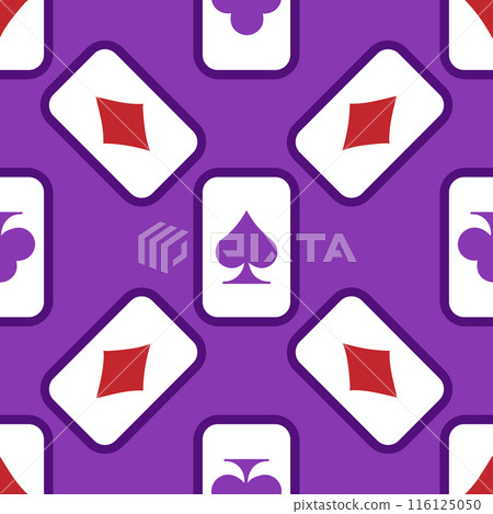 Purple falling playing cards seamless pattern. Poker and Wonderland. 116125050