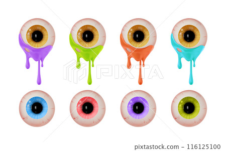 3d Different Colors Eye Candy Set Halloween Concept Cartoon Design Style Isolated on a White Background. Vector illustration of Eyeball 116125100