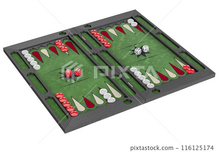 Opened backgammon board game, 3D rendering Opened backgammon board game, 3D rendering 116125174