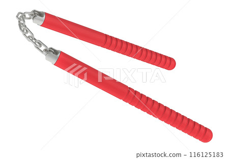 Nunchaku with wooden handles. 3D rendering Nunchaku with wooden handles. 3D rendering 116125183