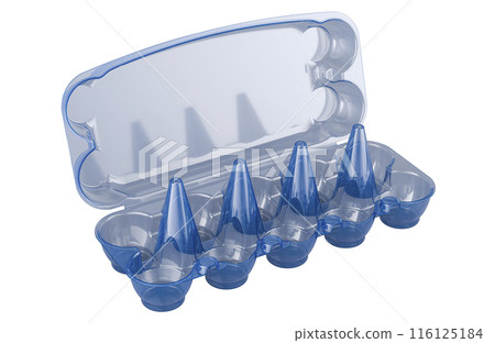 Opened empty plastic egg box, 3D rendering Opened empty plastic egg box, 3D rendering 116125184