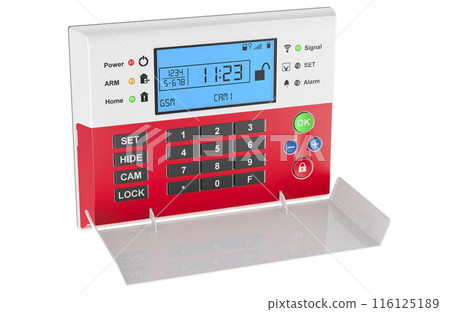 Security alarm system. Home burglar security, 3D rendering 116125189