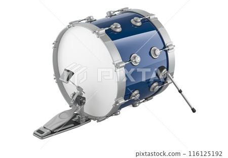 Blue Bass Drum with bass drum pedal, 3D rendering 116125192