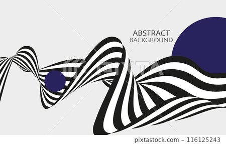Horizontal black and white stripes on a white background, a twisted ribbon of black and white stripes. Horizontal black and white stripes on a white background, a twisted ribbon of black and white stripes. 116125243