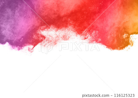 abstract powder splatted background. Colorful powder explosion on white background. Colored cloud. Colorful dust explode. Paint Holi. 116125323