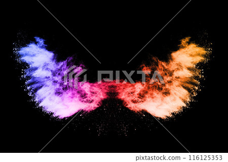 abstract colored dust explosion on a black background. 116125353