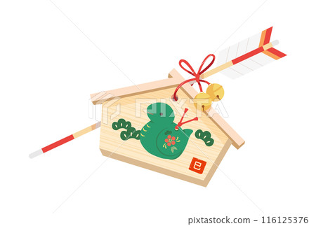Illustration of a votive plaque and a hamaya arrow with a snake figurine (green) Illustration of a votive plaque and a hamaya arrow with a snake figurine (green) 116125376