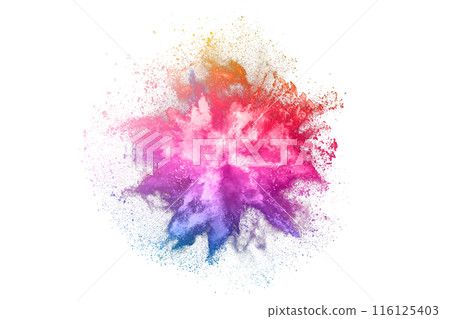 abstract powder splatted background. Colorful powder explosion on white background. Colored cloud. Colorful dust explode. Paint Holi. 116125403