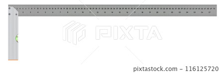 Aluminum square ruler with integrated level. Ruler with level, 3D rendering Aluminum square ruler with integrated level. Ruler with level, 3D rendering 116125720