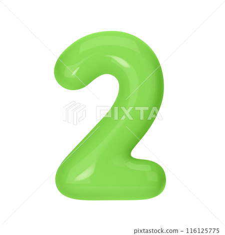 Numeral 2 - Green Plastic Balloon Number two Isolated on White Background. 3D Style Vector Illustration Numeral 2 - Green Plastic Balloon Number two Isolated on White Background. 3D Style Vector Illustration 116125775