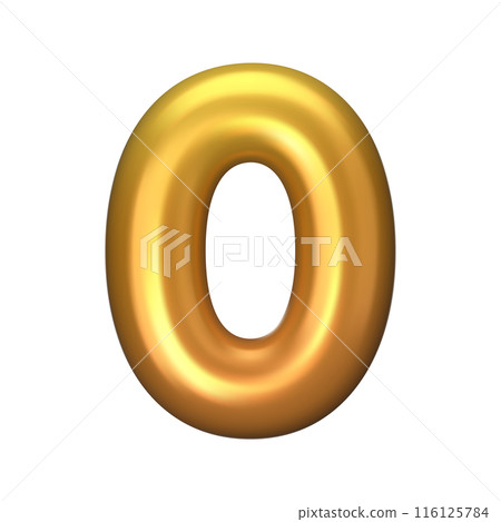Numeral 0 - Golden Plastic Balloon Number zero Isolated on White Background. 3D Style Vector Illustration 116125784