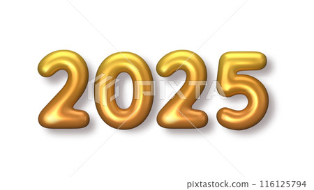 2025 New Year gold numbers for greeting card on white background. 3d Happy New Year background. Vector illustration 2025 New Year gold numbers for greeting card on white background. 3d Happy New Year background. Vector illustration 116125794